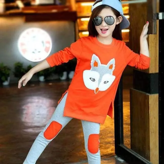 Teenager Mädchen Kleidung Sets Herbst Winter Mädchen Kleidung Set Fuchs T-Shirt + Hosen 2pcs Kinder Mädchen Sport Anzug Kinder Kleidung