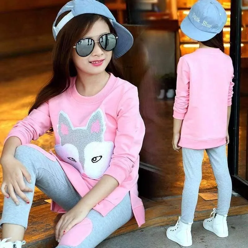 Teenager Mädchen Kleidung Sets Herbst Winter Mädchen Kleidung Set Fuchs T-Shirt + Hosen 2pcs Kinder Mädchen Sport Anzug Kinder Kleidung