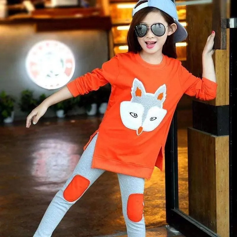 Teenager Mädchen Kleidung Sets Herbst Winter Mädchen Kleidung Set Fuchs T-Shirt + Hosen 2pcs Kinder Mädchen Sport Anzug Kinder Kleidung