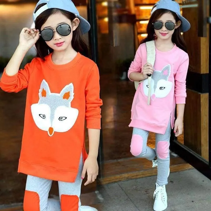 Teenager Mädchen Kleidung Sets Herbst Winter Mädchen Kleidung Set Fuchs T-Shirt + Hosen 2pcs Kinder Mädchen Sport Anzug Kinder Kleidung