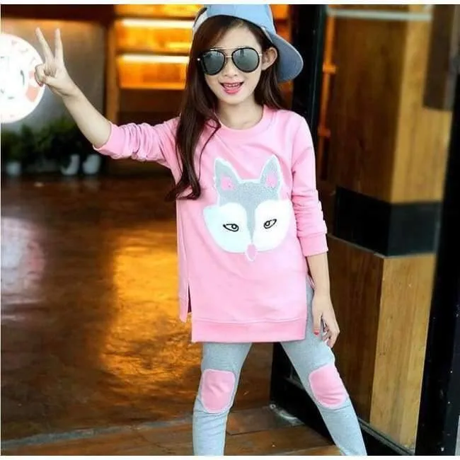 Teenager Mädchen Kleidung Sets Herbst Winter Mädchen Kleidung Set Fuchs T-Shirt + Hosen 2pcs Kinder Mädchen Sport Anzug Kinder Kleidung