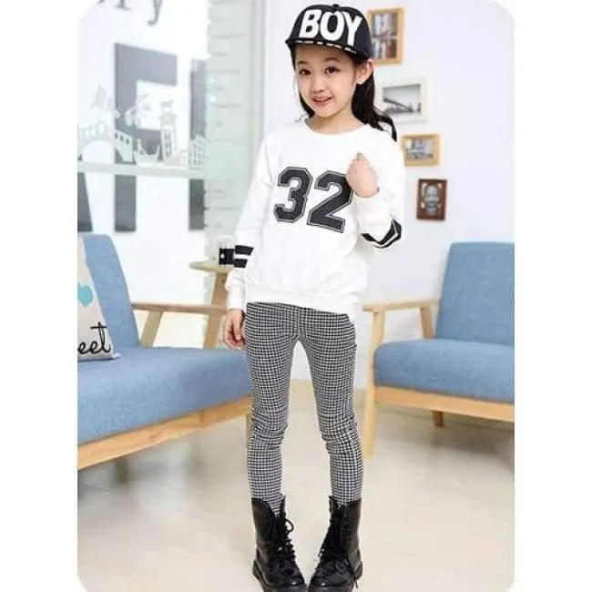 Teenager-Mädchen Kleidung Sets Frühling Kinder Mädchen Kleidung Sport Anzug Set Langarm Top & Pants 2 Stück Trainingsanzug Weiß Schwarz