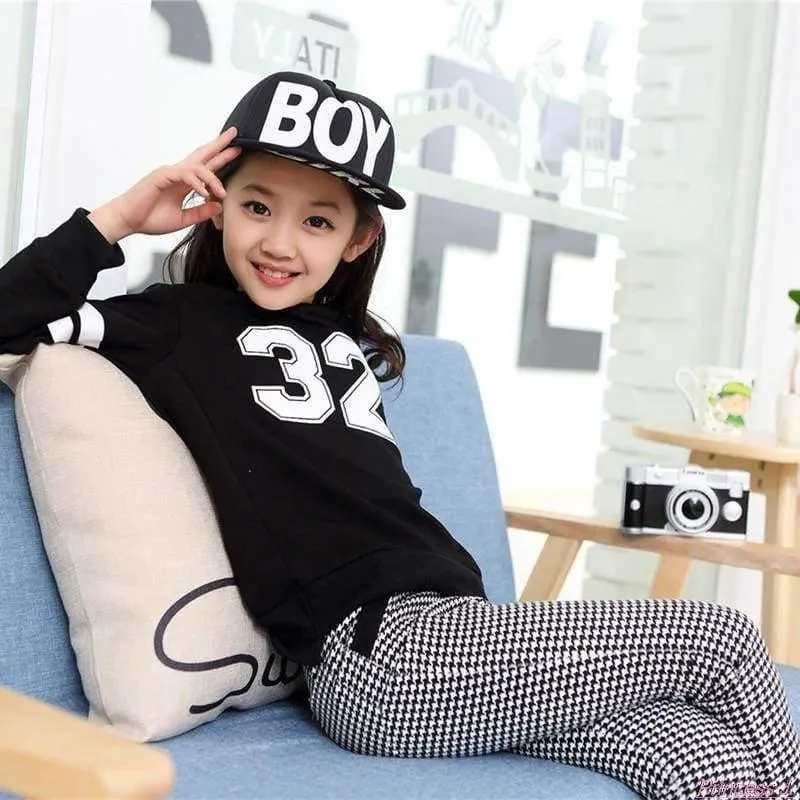 Teenager-Mädchen Kleidung Sets Frühling Kinder Mädchen Kleidung Sport Anzug Set Langarm Top & Pants 2 Stück Trainingsanzug Weiß Schwarz