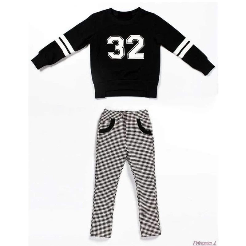 Teenager-Mädchen Kleidung Sets Frühling Kinder Mädchen Kleidung Sport Anzug Set Langarm Top & Pants 2 Stück Trainingsanzug Weiß Schwarz