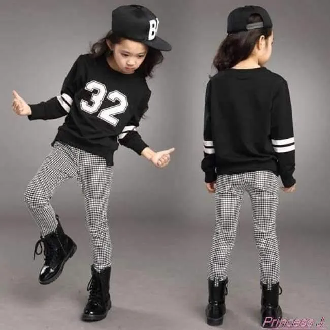 Teenager-Mädchen Kleidung Sets Frühling Kinder Mädchen Kleidung Sport Anzug Set Langarm Top & Pants 2 Stück Trainingsanzug Weiß Schwarz