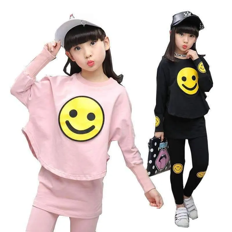 Kinder Mädchen Kleidung Set Herbst Teenager Mädchen Sport Anzug Cartoon Smiley Gesichter Chool Kinder Trainingsanzug 4 ~ 12T Mädchen Kleidung
