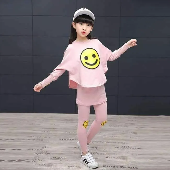 Kinder Mädchen Kleidung Set Herbst Teenager Mädchen Sport Anzug Cartoon Smiley Gesichter Chool Kinder Trainingsanzug 4 ~ 12T Mädchen Kleidung