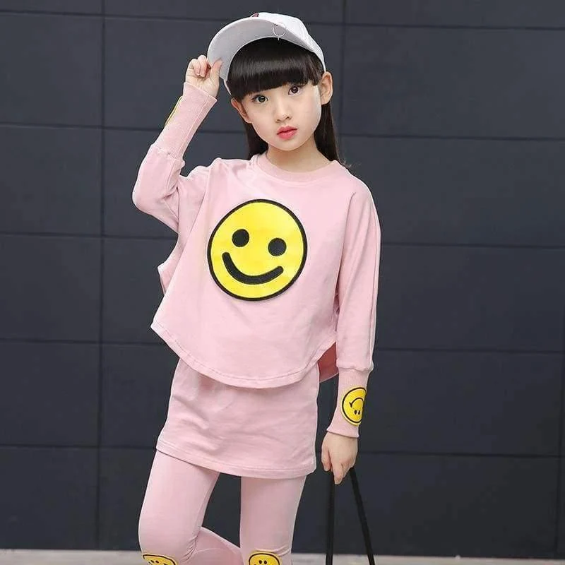 Kinder Mädchen Kleidung Set Herbst Teenager Mädchen Sport Anzug Cartoon Smiley Gesichter Chool Kinder Trainingsanzug 4 ~ 12T Mädchen Kleidung