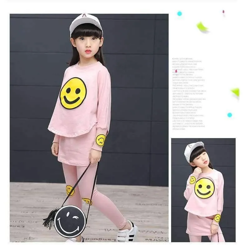 Kinder Mädchen Kleidung Set Herbst Teenager Mädchen Sport Anzug Cartoon Smiley Gesichter Chool Kinder Trainingsanzug 4 ~ 12T Mädchen Kleidung