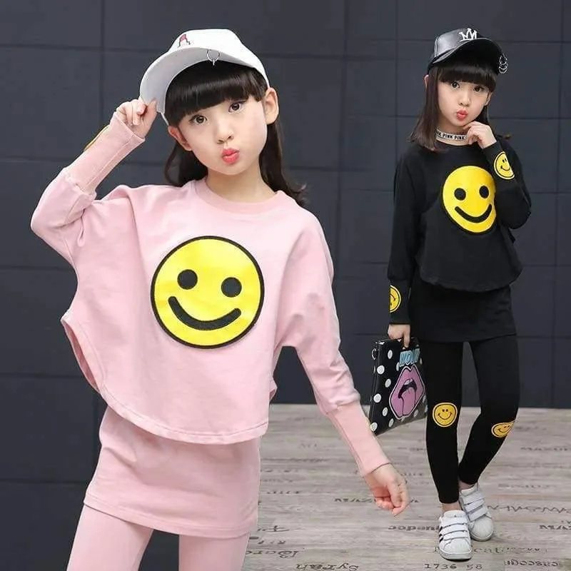 Kinder Mädchen Kleidung Set Herbst Teenager Mädchen Sport Anzug Cartoon Smiley Gesichter Chool Kinder Trainingsanzug 4 ~ 12T Mädchen Kleidung