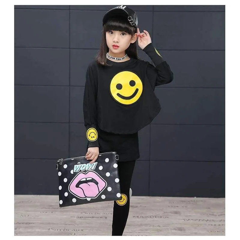 Kinder Mädchen Kleidung Set Herbst Teenager Mädchen Sport Anzug Cartoon Smiley Gesichter Chool Kinder Trainingsanzug 4 ~ 12T Mädchen Kleidung