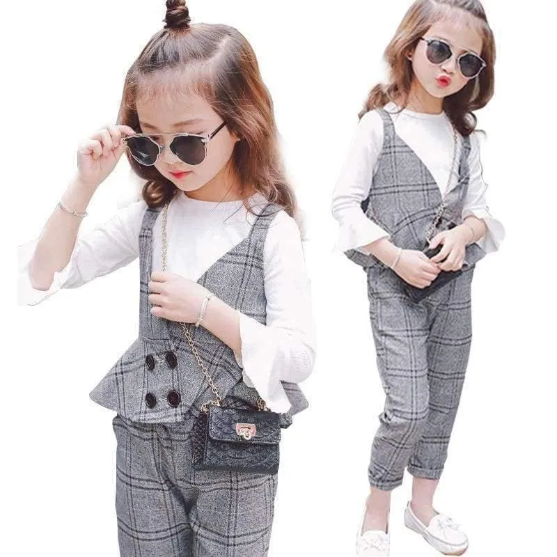 Herbst Mädchen Kleidung Sets Kinder Plaid Hosenträger Weste Jacken + Hose 2 teile/sätze Trainingsanzug Kinder Teenager England Anzug Sport anzug