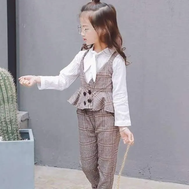 Herbst Mädchen Kleidung Sets Kinder Plaid Hosenträger Weste Jacken + Hose 2 teile/sätze Trainingsanzug Kinder Teenager England Anzug Sport anzug
