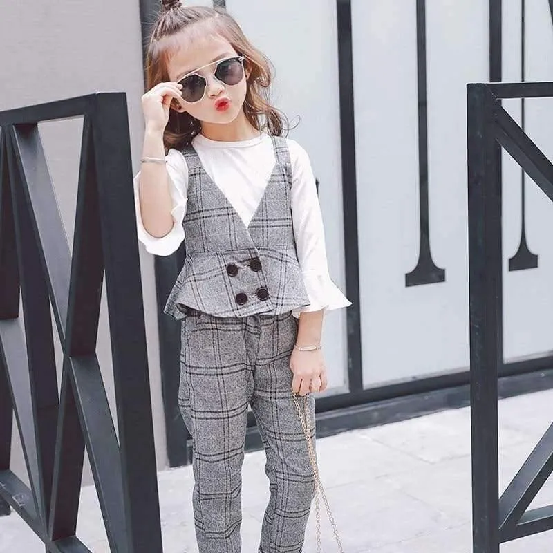 Herbst Mädchen Kleidung Sets Kinder Plaid Hosenträger Weste Jacken + Hose 2 teile/sätze Trainingsanzug Kinder Teenager England Anzug Sport anzug
