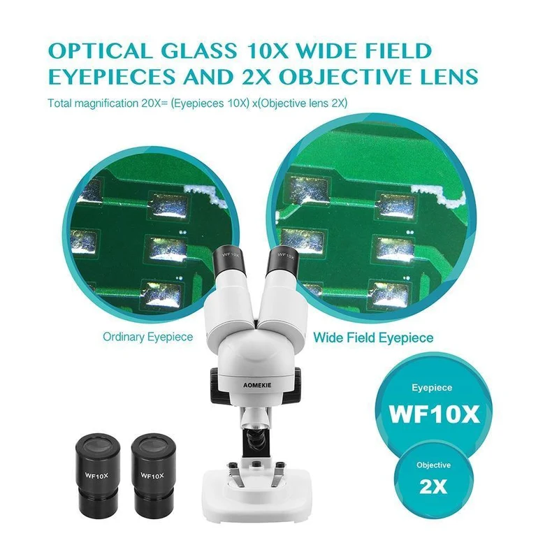 20X Stereomikroskop Binokular geneigte Okulare Top LED PCB Löttelefon Reparatur
