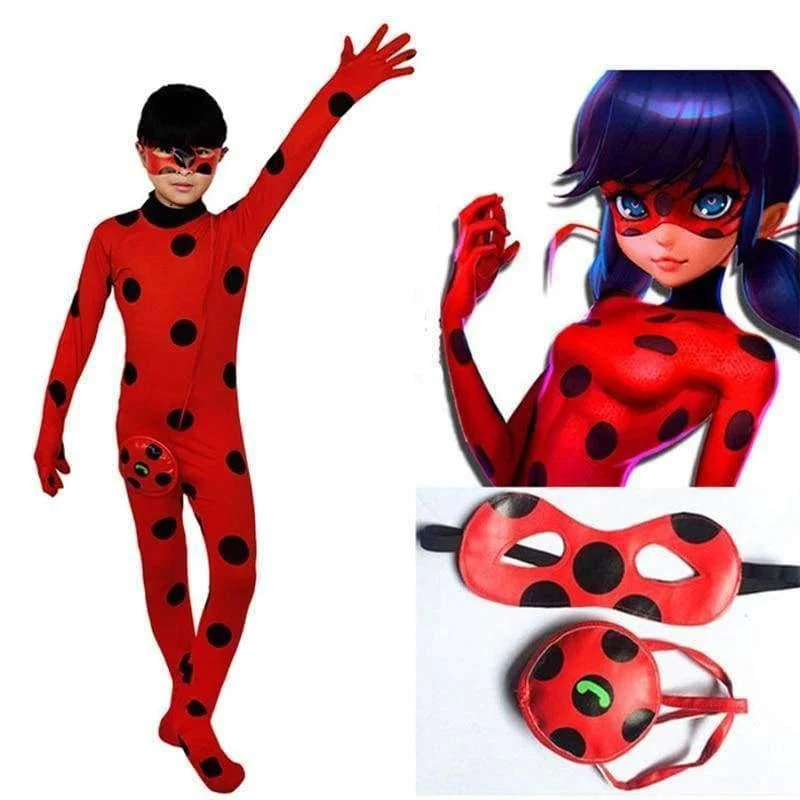 Fantasia Spandex Marienkäfer Miraculous Kostüme Kinder Erwachsene Cosplay Partei Tasche Mädchen Kinder Dame Bug Zentai Anzug Halloween Kostüm