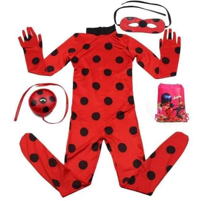 Marienkäfer Kinder Kostüme Mädchen Frauen Kinder Mädchen Miraculous Ladybug Girl Halloween Kostüm mit Brille und Taschen