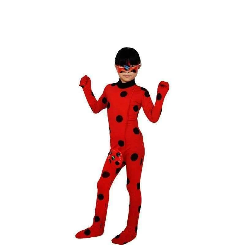 Marienkäfer Kinder Kostüme Mädchen Frauen Kinder Mädchen Miraculous Ladybug Girl Halloween Kostüm mit Brille und Taschen
