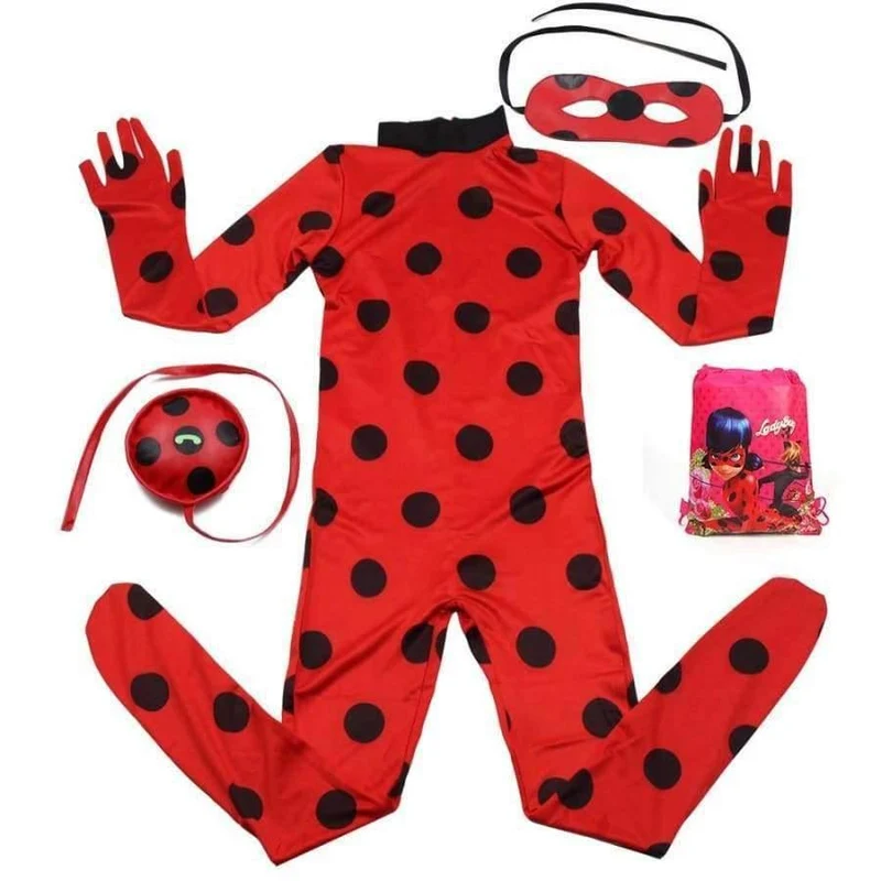Marienkäfer Kinder Kostüme Mädchen Frauen Kinder Mädchen Miraculous Ladybug Girl Halloween Kostüm mit Brille und Taschen