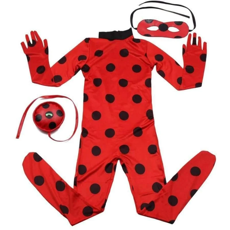 Marienkäfer Kinder Kostüme Mädchen Frauen Kinder Mädchen Miraculous Ladybug Girl Halloween Kostüm mit Brille und Taschen
