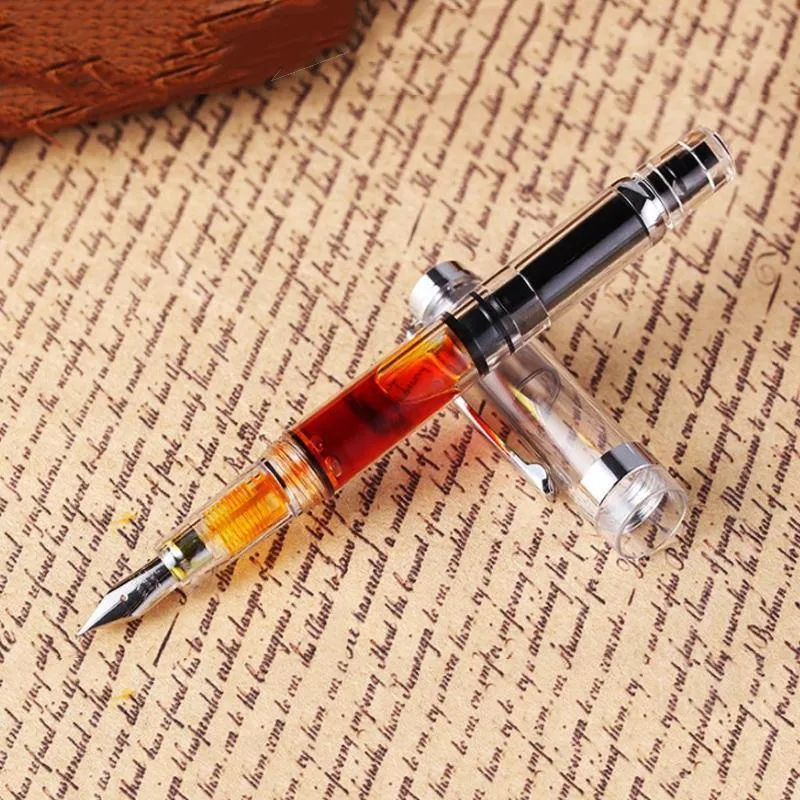 Füllfederhalter, transparenter Kolben, Wing Sung-Tintenstift, Iridium, 0.38/0.5 mm, Gold/Silber-Clip mit Geschenkbox, Bürostift