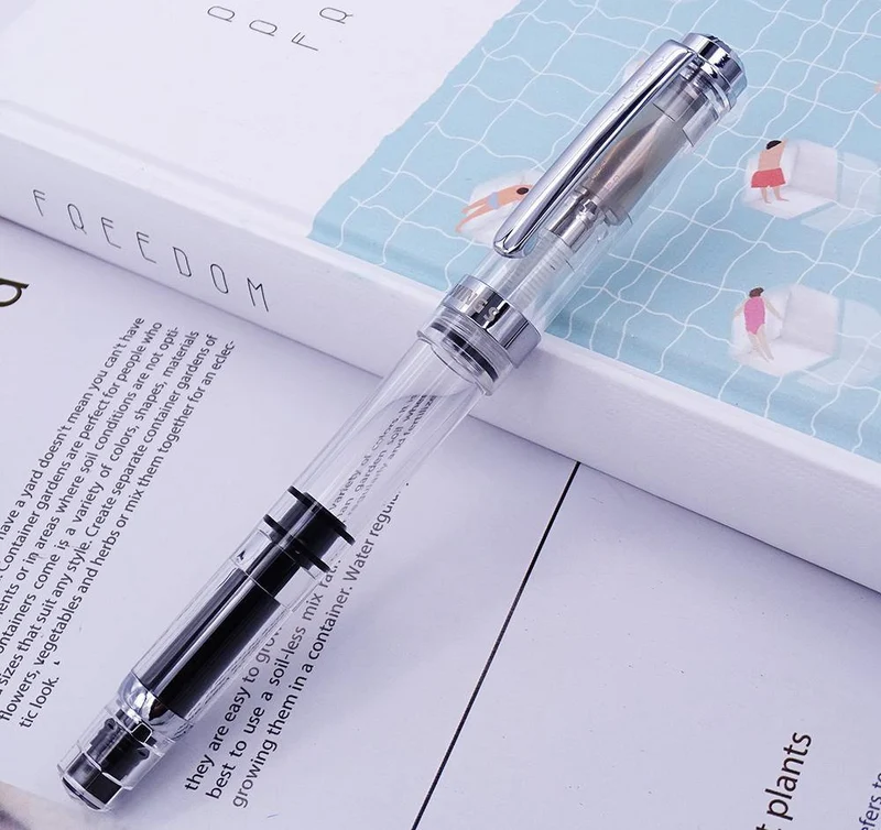 Füllfederhalter, transparenter Kolben, Wing Sung-Tintenstift, Iridium, 0.38/0.5 mm, Gold/Silber-Clip mit Geschenkbox, Bürostift
