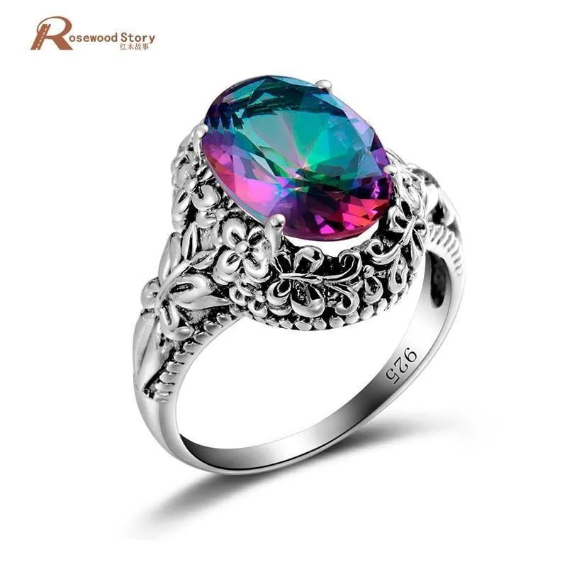6.7 ct Ring Feuer Mystic Regenbogen Topas Kristall Ring Vintage Echt 925 Sterling Silber Frauen Ehering