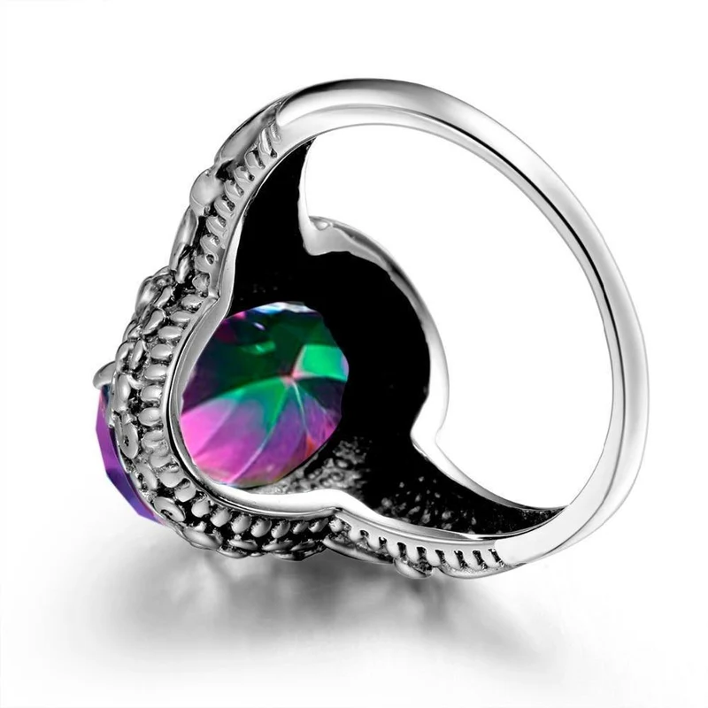 6.7 ct Ring Feuer Mystic Regenbogen Topas Kristall Ring Vintage Echt 925 Sterling Silber Frauen Ehering