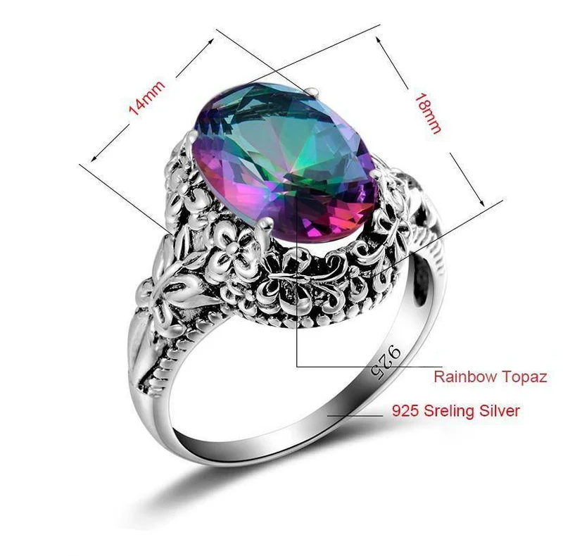 6.7 ct Ring Feuer Mystic Regenbogen Topas Kristall Ring Vintage Echt 925 Sterling Silber Frauen Ehering