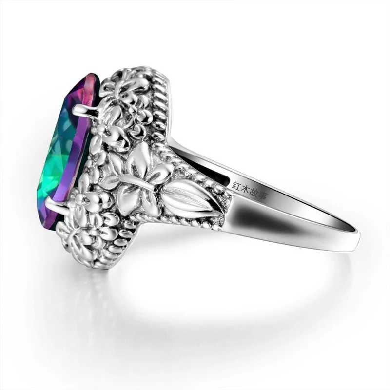 6.7 ct Ring Feuer Mystic Regenbogen Topas Kristall Ring Vintage Echt 925 Sterling Silber Frauen Ehering