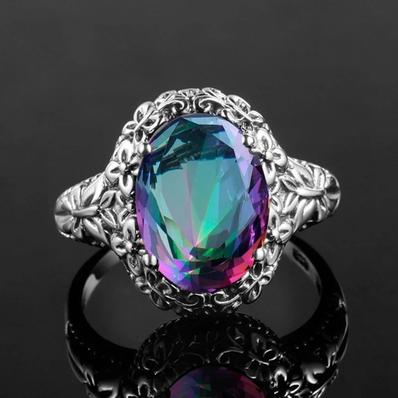 6.7 ct Ring Feuer Mystic Regenbogen Topas Kristall Ring Vintage Echt 925 Sterling Silber Frauen Ehering