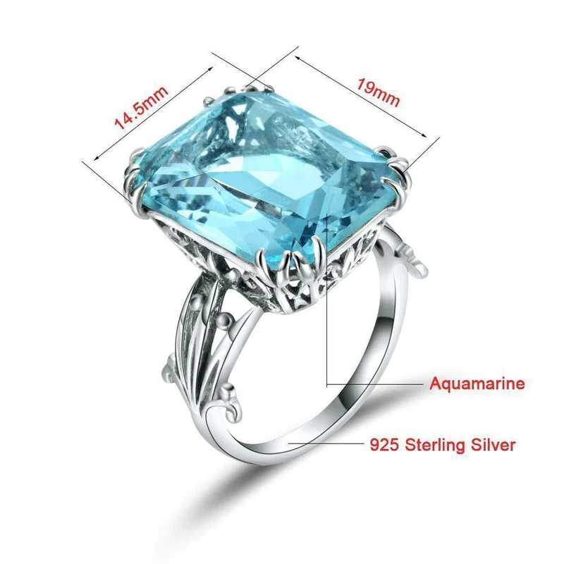 Handgefertigter Vintage-Ehering für Damen aus 925er-Sterlingsilber mit Geburtssteinen, himmelblauem Kristall, Markenschmuck