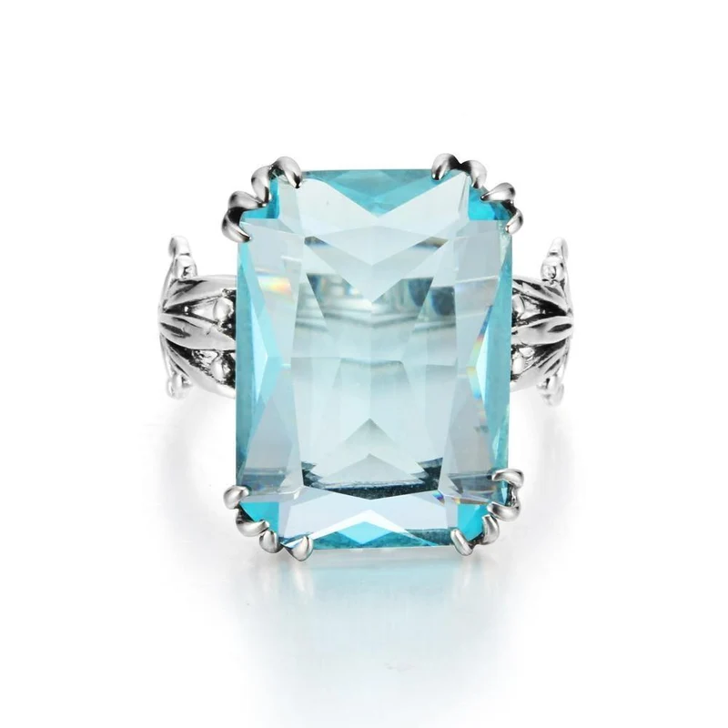 Handgefertigter Vintage-Ehering für Damen aus 925er-Sterlingsilber mit Geburtssteinen, himmelblauem Kristall, Markenschmuck