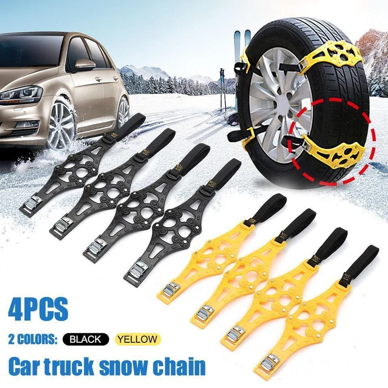 4PCS Autoreifen Winterfahrbahn-Sicherheitsreifen Schnee Einstellbare Anti-Rutsch-Sicherheit Doppel-Schnell-Rutsch-Rad TPU-Ketten Schneeketten