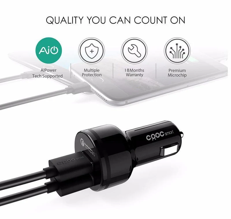 Autoladegerät Schnellladung 3.0 Fast QC3.0 USB Autoladegerät für iPhone Xiaomi mi7 Samsung s8 als Aukey Autoladegerät