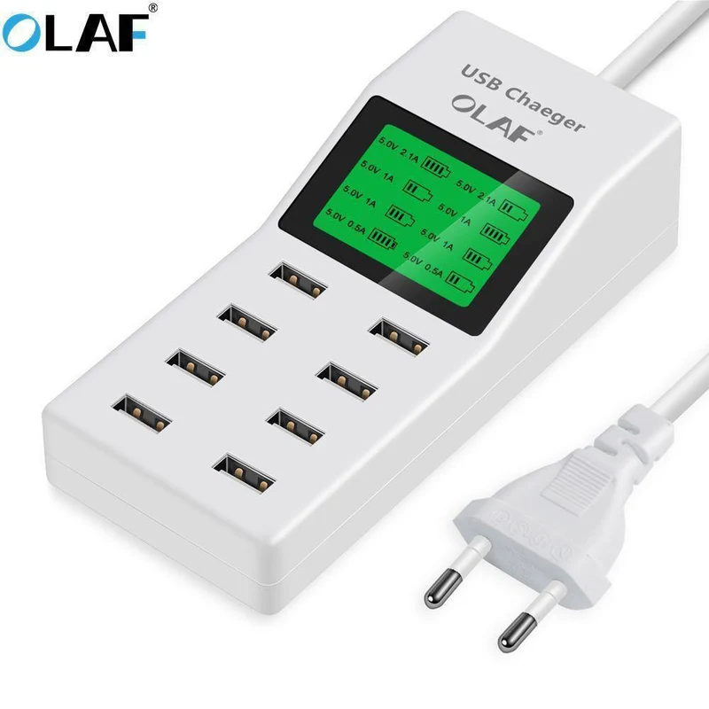 8 Ports USB-Ladegerät, LED-Display, EU-Stecker, Adapter, Handy-Ladegerät für iPhone, Samsung, Xiaomi, USB-Ladegerät