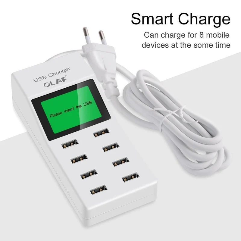 8 Ports USB-Ladegerät, LED-Display, EU-Stecker, Adapter, Handy-Ladegerät für iPhone, Samsung, Xiaomi, USB-Ladegerät