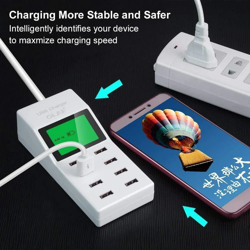 8 Ports USB-Ladegerät, LED-Display, EU-Stecker, Adapter, Handy-Ladegerät für iPhone, Samsung, Xiaomi, USB-Ladegerät
