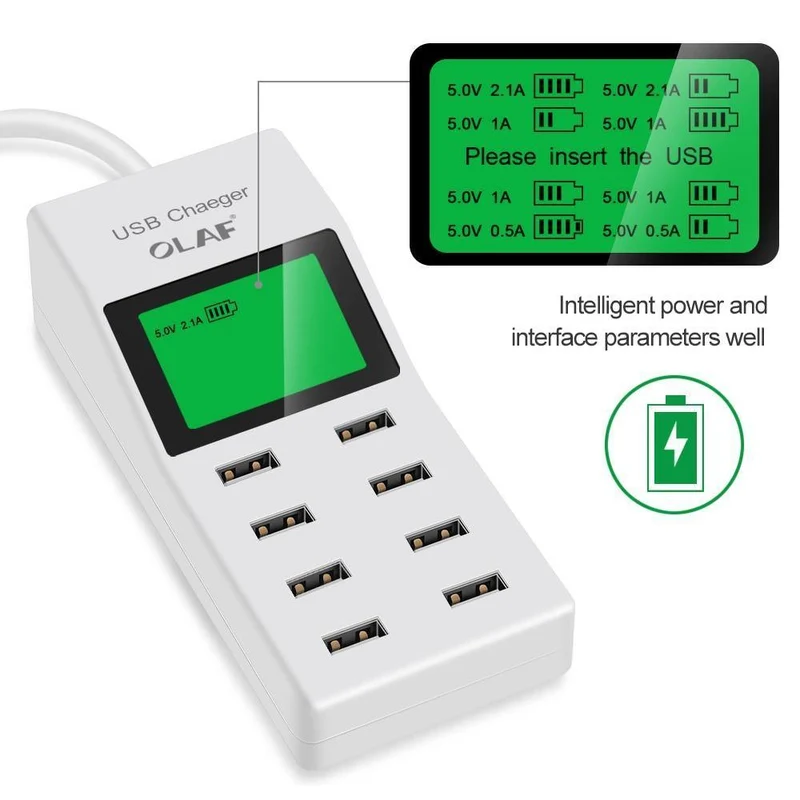 8 Ports USB-Ladegerät, LED-Display, EU-Stecker, Adapter, Handy-Ladegerät für iPhone, Samsung, Xiaomi, USB-Ladegerät