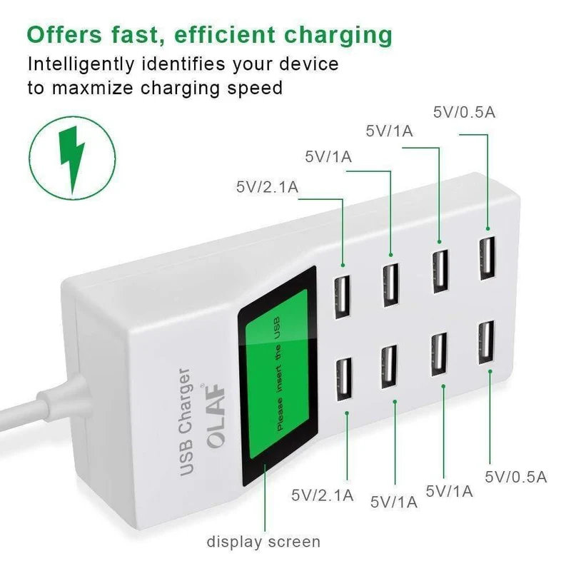 8 Ports USB-Ladegerät, LED-Display, EU-Stecker, Adapter, Handy-Ladegerät für iPhone, Samsung, Xiaomi, USB-Ladegerät