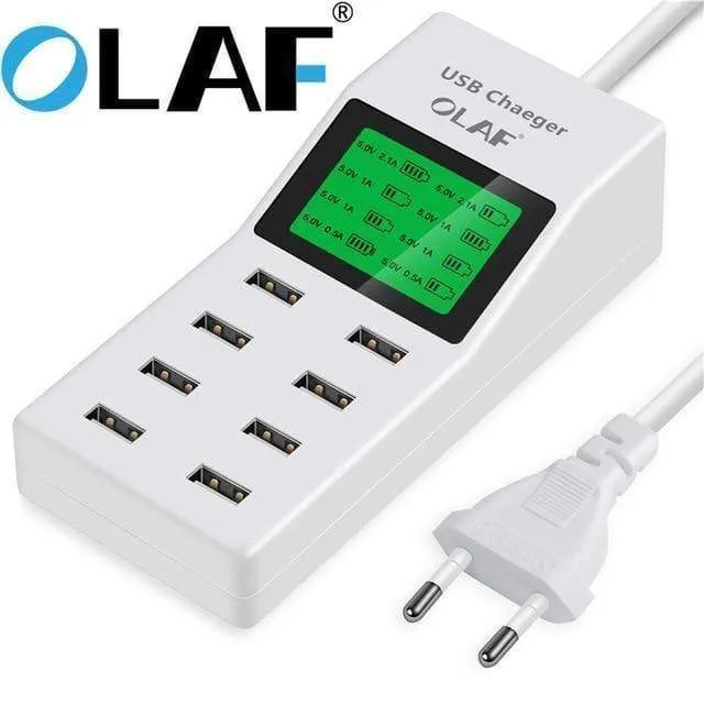 8 Ports USB-Ladegerät, LED-Display, EU-Stecker, Adapter, Handy-Ladegerät für iPhone, Samsung, Xiaomi, USB-Ladegerät