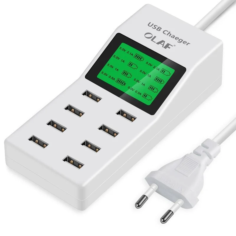 8 Ports USB-Ladegerät, LED-Display, EU-Stecker, Adapter, Handy-Ladegerät für iPhone, Samsung, Xiaomi, USB-Ladegerät