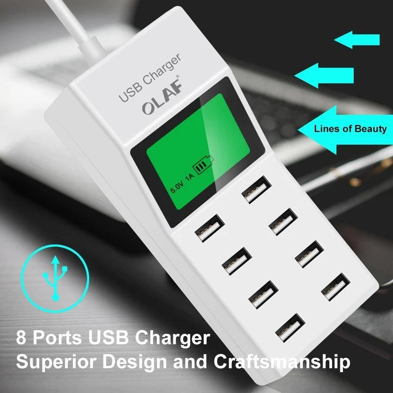 8 Ports USB-Ladegerät, LED-Display, EU-Stecker, Adapter, Handy-Ladegerät für iPhone, Samsung, Xiaomi, USB-Ladegerät