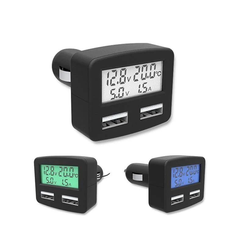 Dual USB 5 im 1 Autotelefon-Ladegerät 3A DC 5V Autotelefon-USB-Ladegerät mit LCD-Display Temperatur Spannung Strommesser