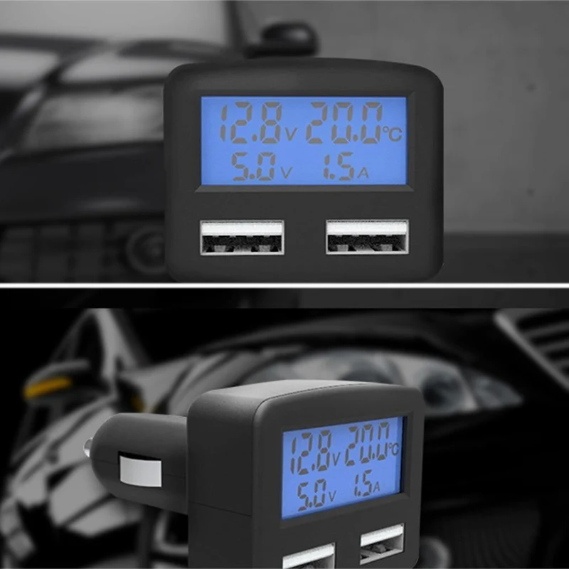 Dual USB 5 im 1 Autotelefon-Ladegerät 3A DC 5V Autotelefon-USB-Ladegerät mit LCD-Display Temperatur Spannung Strommesser