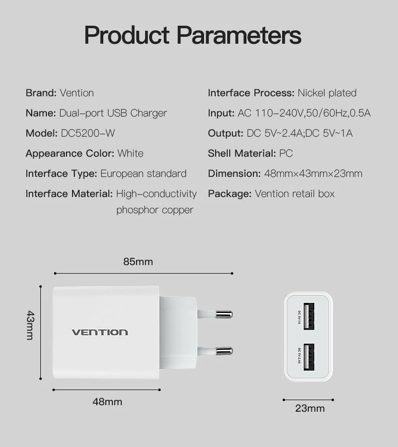Handy Ladegerät 5V 1A 2.4A Dual USB Ladegerät Tragbares Reiseladegerät Adapter EU Stecker Für Samsung Xiaomi 8
