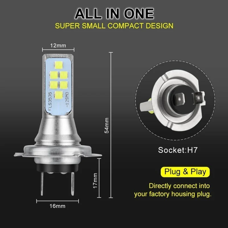 2 stücke H7 LED Birnen Auto Nebel Lampe 1400LM Fahren Lampe Ersatz für Nebel Lichter 6000K Weiß Auto DC 12V 24V