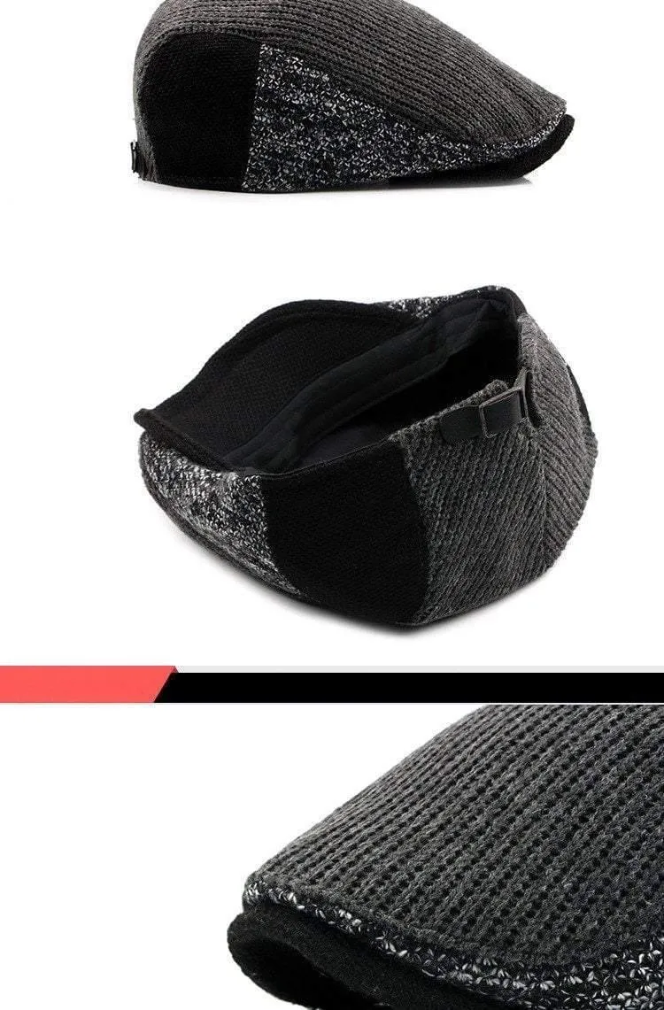 Hut Männer Patchwork Wolle Strickmütze, Cabbie Schiebermützen Männer Einfarbig Cabbie Boina Flat