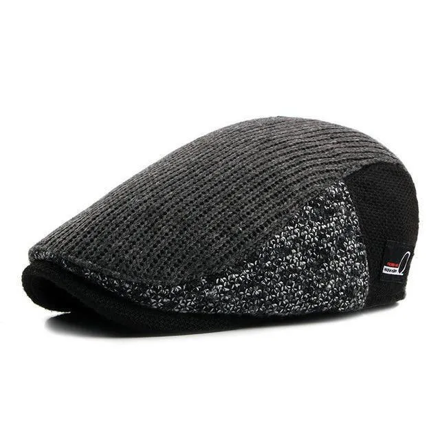 Hut Männer Patchwork Wolle Strickmütze, Cabbie Schiebermützen Männer Einfarbig Cabbie Boina Flat