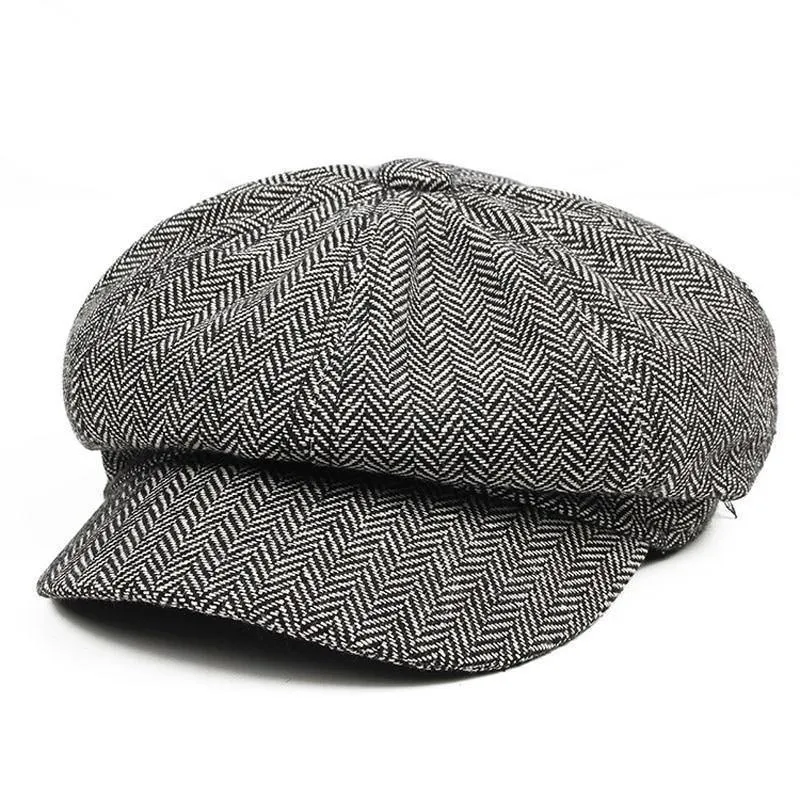 Herren Panel Tweed Zeitungsjunge Caps Format passend Driving Hat Khaki Grau